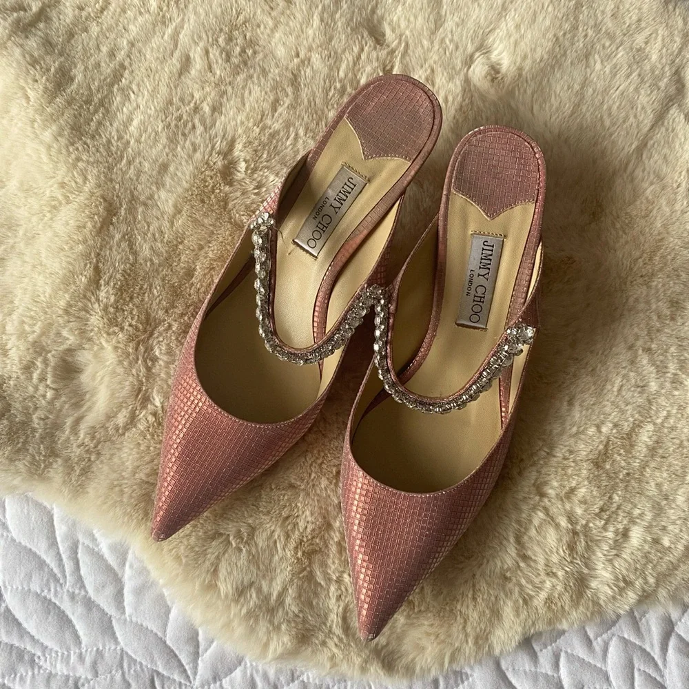 Jimmy Choo Bing 65 Pink Heels with Crystal Strap - Picture 6 of 12